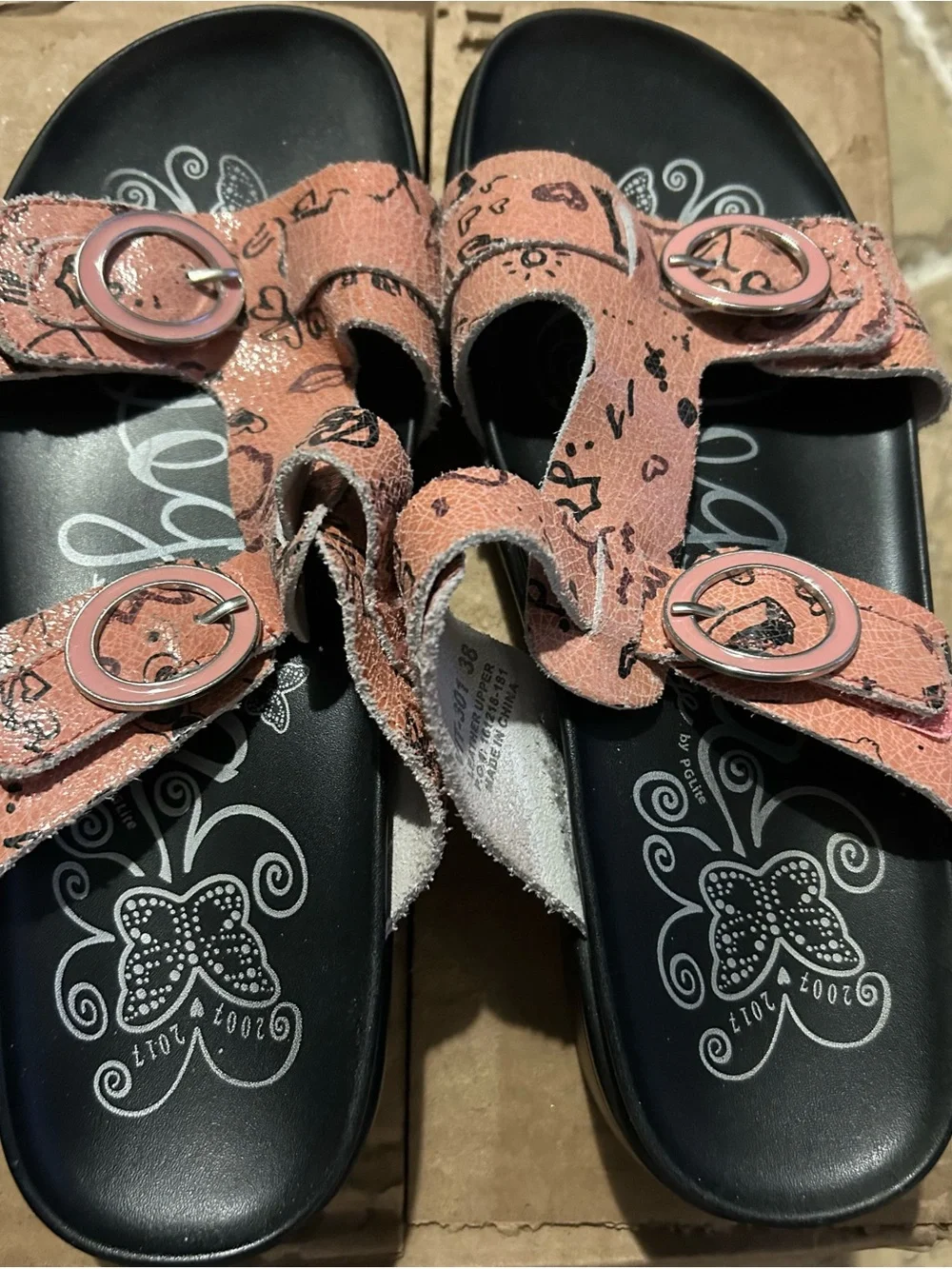 Alegria Coral Pink Floral Double-Buckle Sandals